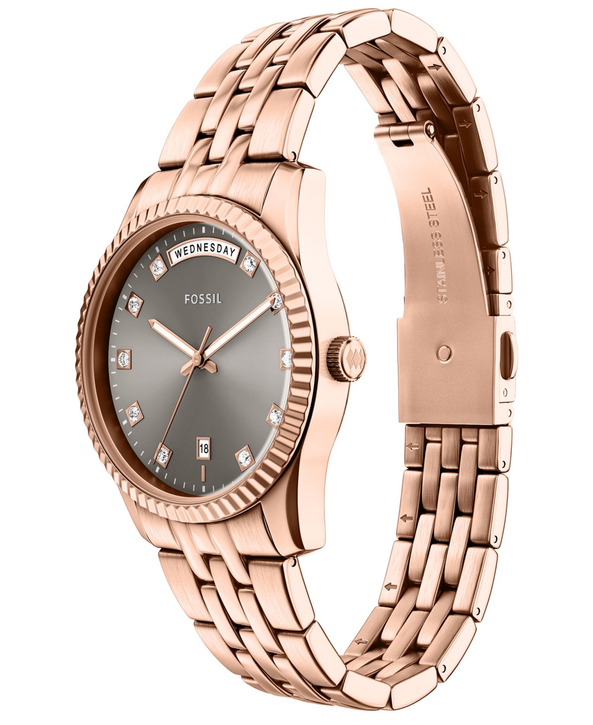 Fossil Women's Scarlette Three-Hand Day-Date Rose Gold-Tone Stainless Steel Watch, 34mm