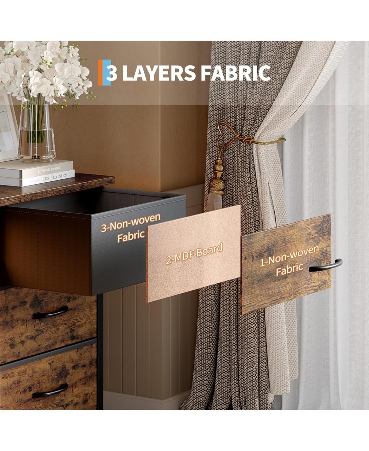 gaomon 63'' Long Dresser for Bedroom with 10 Fabric Drawers, Entertainment Center Tv Stand 65''-75'' Tv, White Power Outlet