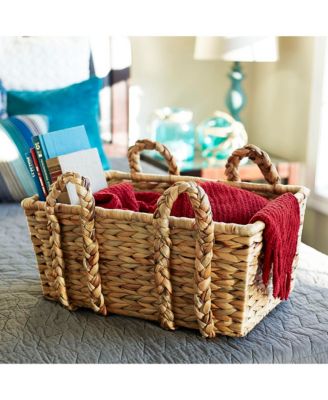 Wicker Storage Basket with Handles, Handwoven Water Hyacinth