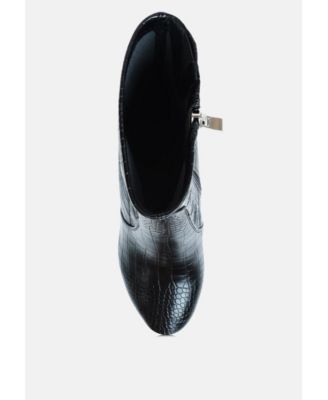 Womens Feral High Heeled Croc Pattern Ankle Boot