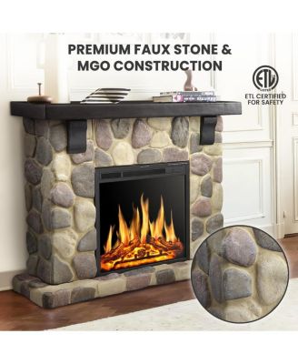 50" Electric Fireplace TV Stand, Fireplace with Faux Stone-Look Mantel, 750W/1500W Dual Heat Settings