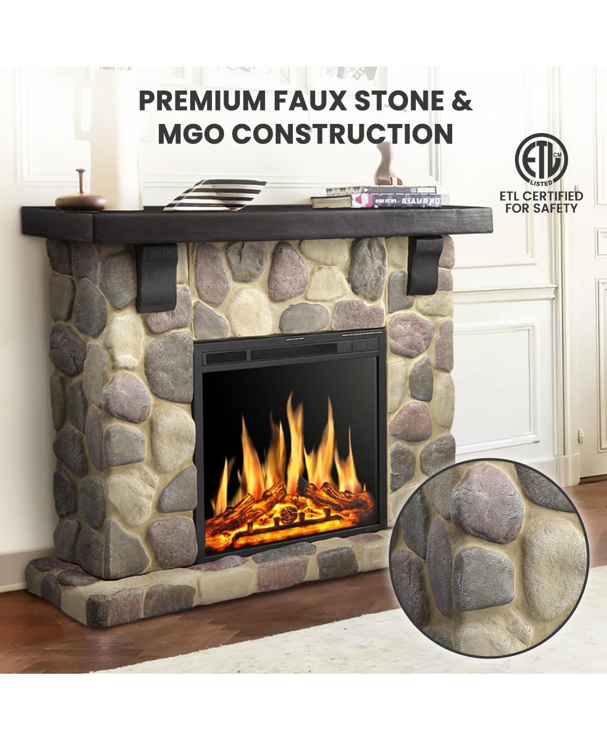 Cowsar 50" Electric Fireplace Tv Stand, Fireplace with Faux Stone-Look Mantel, 750W/1500W Dual Heat Settings