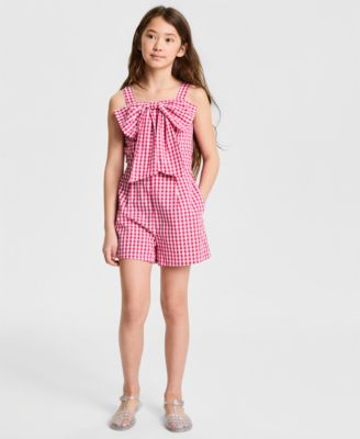Girls' 7-16 Square Neck Romper Dress