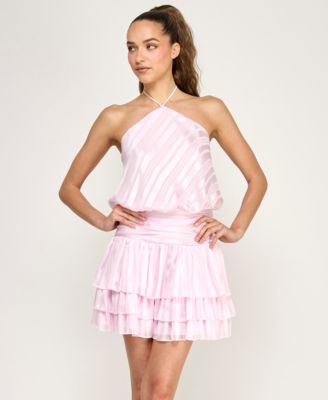 Juniors' Halter Stripe Chiffon Dress