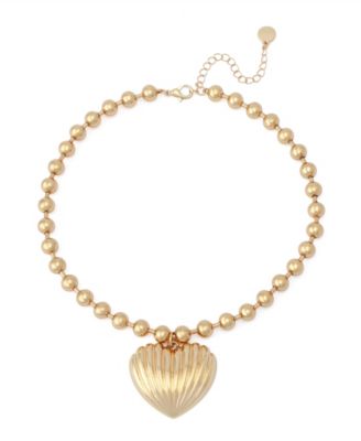 Gold Fluted Heart Pendant Necklace