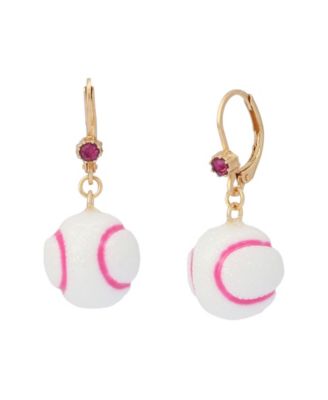 White Baseball Drop Earrings