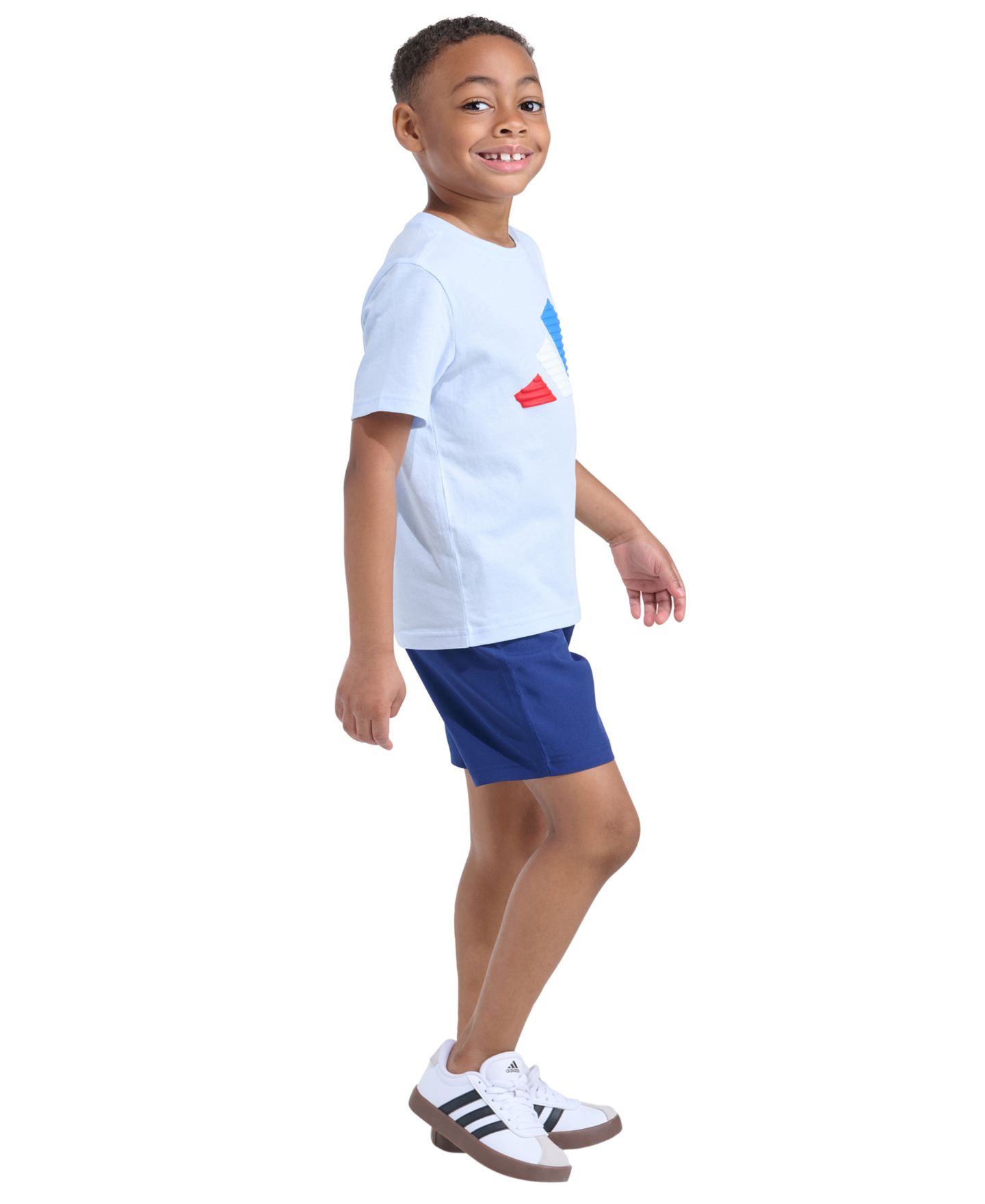 Детский комплект adidas: футболка с принтом и шорты, 2-7 лет, 2 предмета, цвет: Светлый синий — фото 3