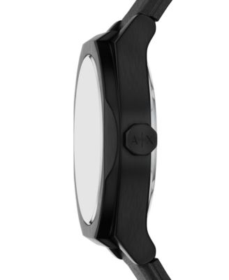 Armani Exchange Men's Sync Automatic Black Leather Watch, 44mm
