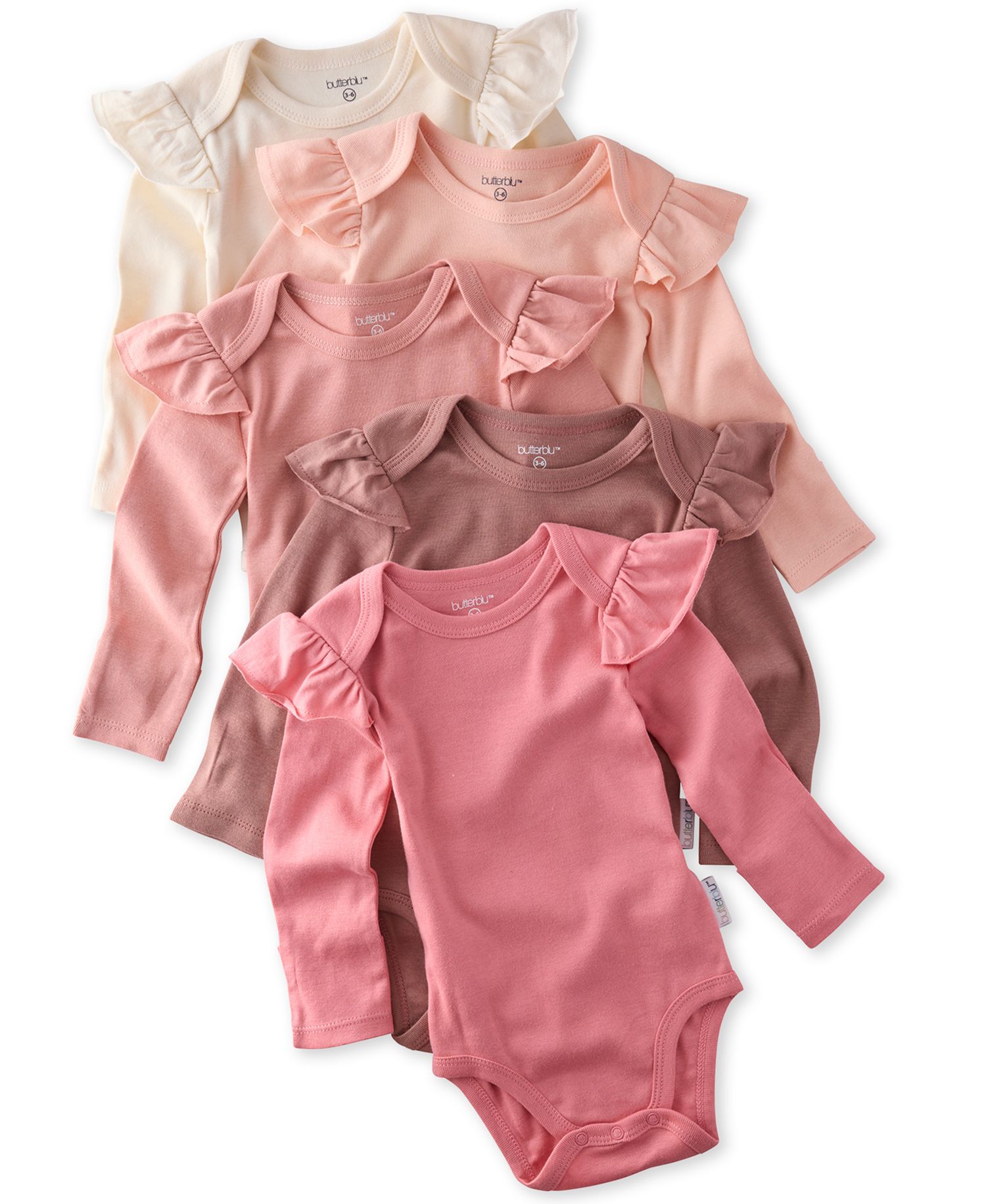 Baby Girls' Ashley Ruffle Shoulder Long-Sleeve Organic Cotton Bodysuits 5-Pack