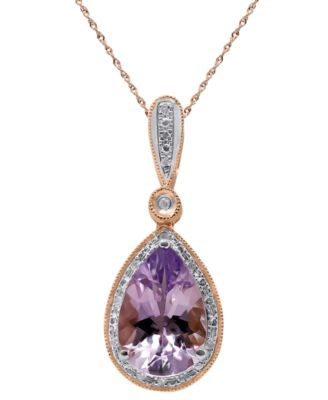 Rose Amethyst (2-1/3 ct. t.w.) & Diamond (1/20 ct. t.w.) Pendant Necklace in 14k Rose Gold