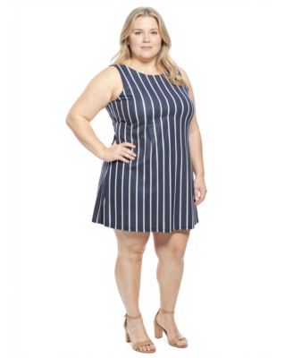 Plus Size Striped Round Neck Shift Dress