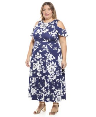 Plus Size Ruffle Sleeve Cold Shoulder Maxi Dress