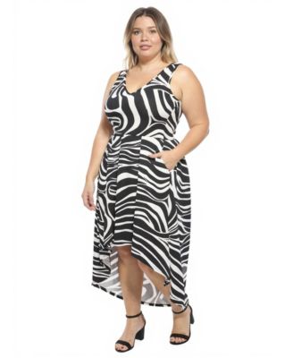 Plus Size Zebra High-Low Pocket Midi Dress