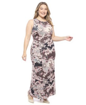 Plus Size Paisley Side Slit Sheath Maxi Dress