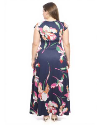 Plus Size Floral Cap-Sleeve Ruched Front Dress
