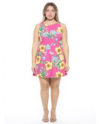 Plus Size Floral Round Neck A-Line Dress