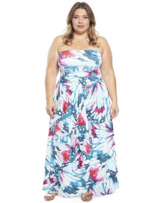 Plus Size Butterfly Strapless Pocket Maxi Dress