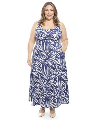 Plus Size Abstract Scoop Neck Pocket Maxi Dress