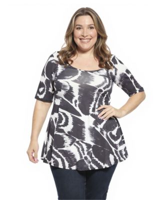 Plus Size Abstract Scoop Neck Elbow Sleeve Tunic Top