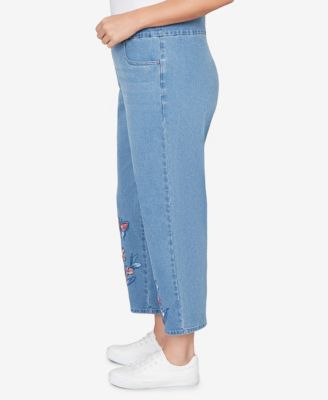 Plus Size Austin Butterfly Floral Printed Super Stretch Denim Ankle Pants