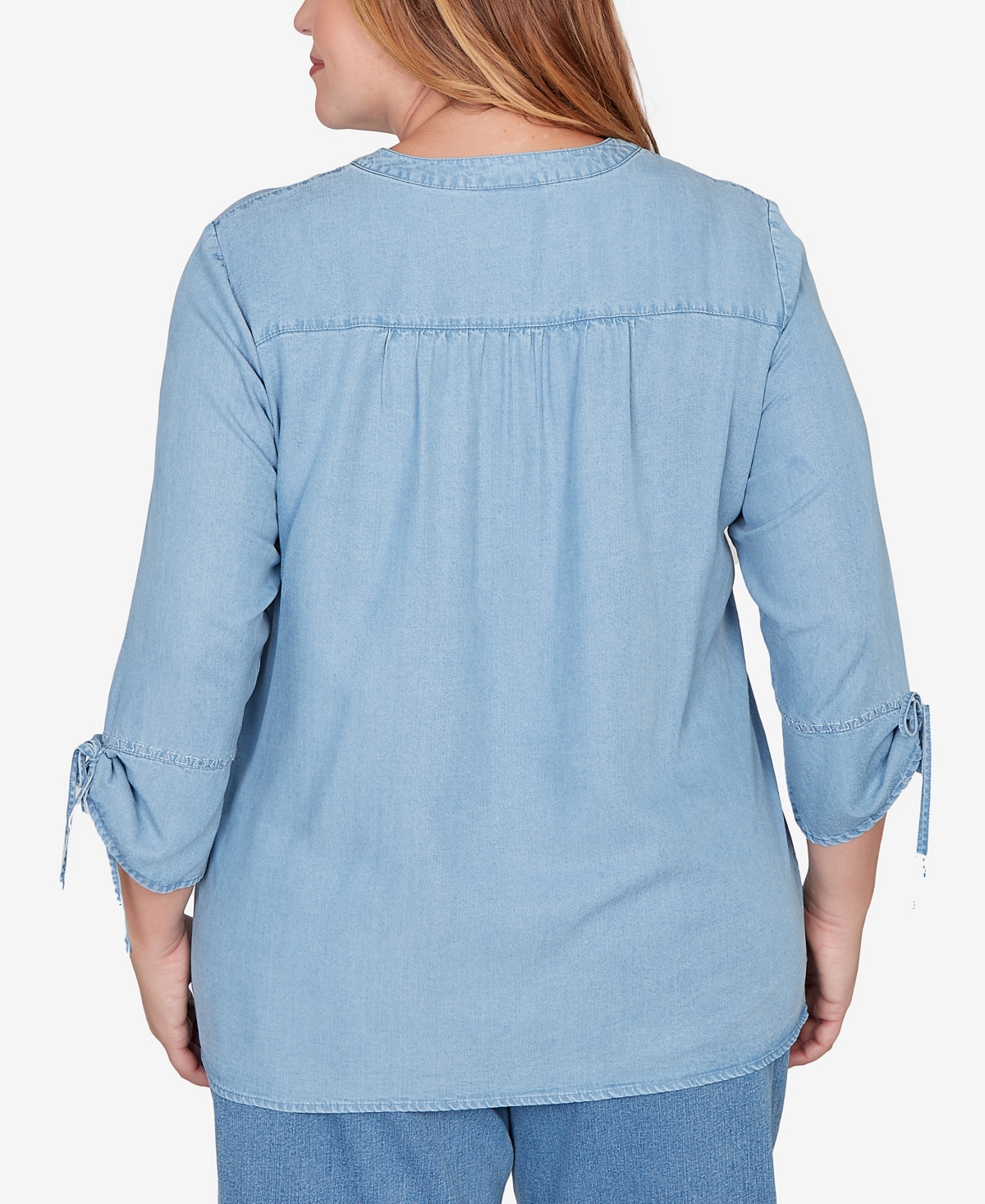 Alfred Dunner Plus Austin Floral Embroidered Tie Sleeve Henley Top