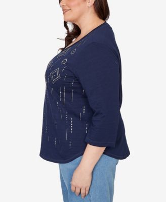 Plus Size Austin Diamond Geometric Heat Set Knit Top