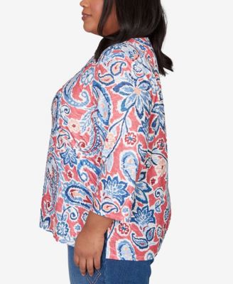 Plus Size Austin Embellished Paisley Floral Crew Neck Top
