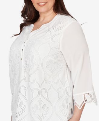 Plus Size Al Fresco Lace Cut Out Front Henley Top