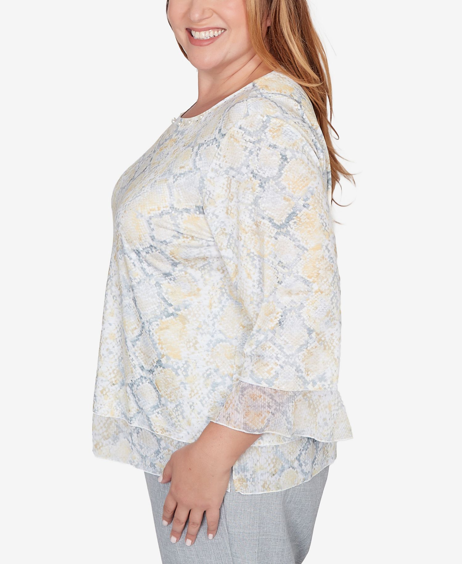 Plus Size Al Fresco Python Printed Knit Flutter Sleeve Top