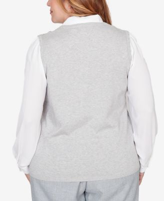 Plus Size Al Fresco Pointelle Mother of Pearl Lace Two In One Sweater