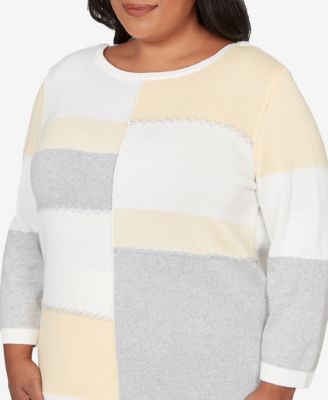 Plus Size Al Fresco Ribbed Colorblock Jewel Neck Sweater