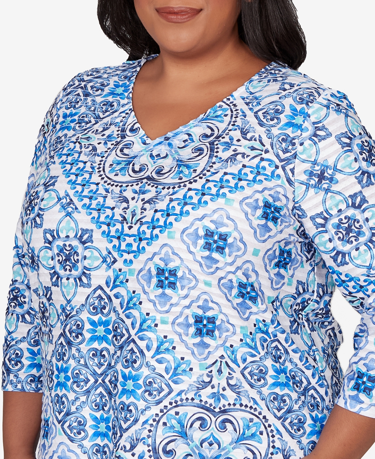 Alfred Dunner Plus Mykonos Aegean Tile V-Neck Top