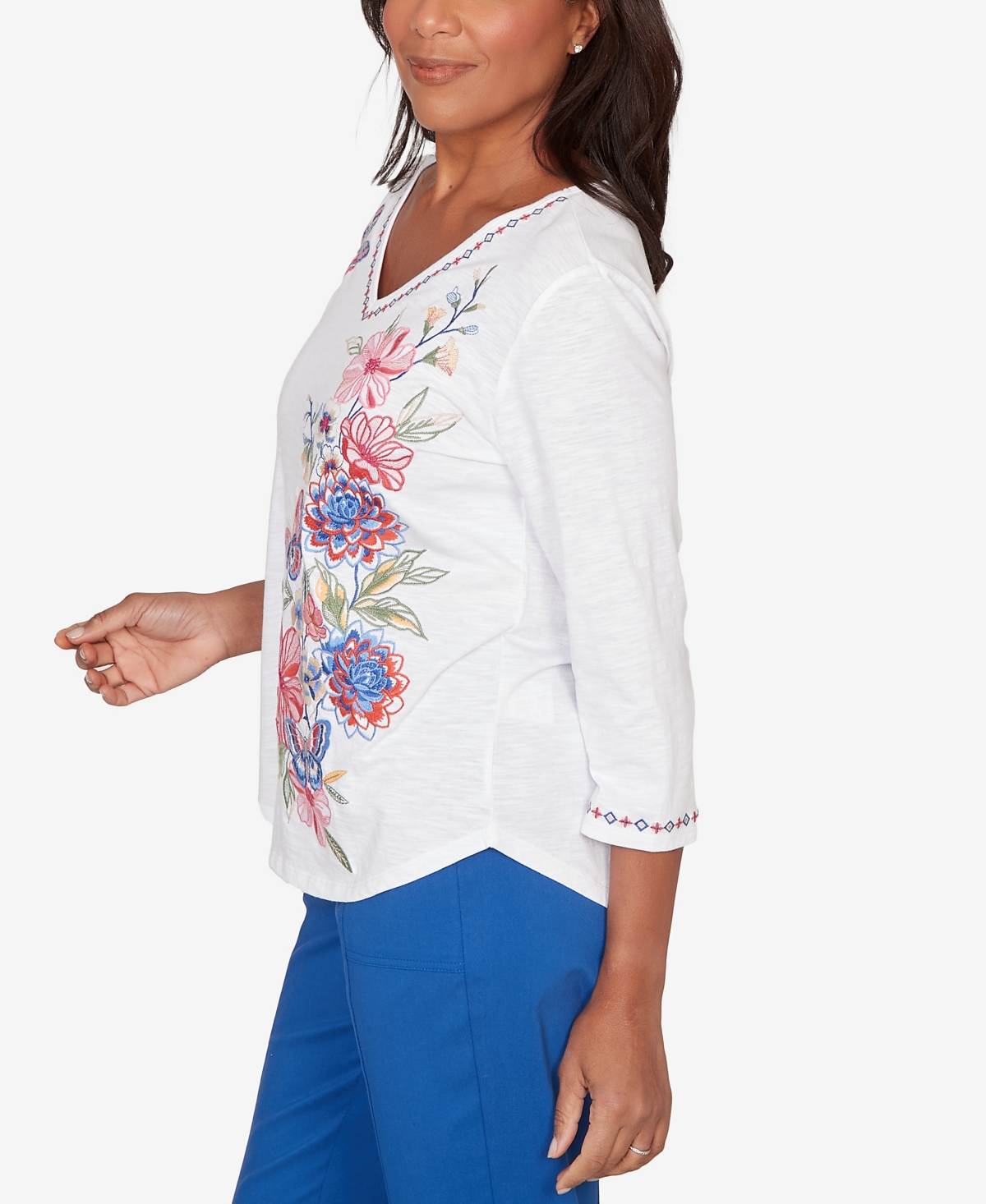 Alfred Dunner Plus The Royal Treatment Floral Butterfly Embroidered V-Neck Top