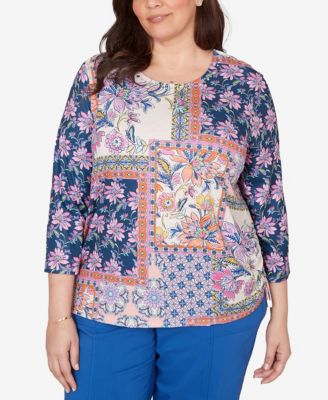 Plus Size The Royal Treatment Geometric Floral Tie Ruched Top