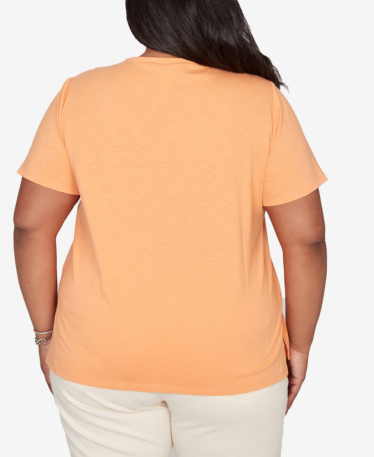 Alfred Dunner Plus Beachcomber Embroidered Floral Neck Short sleeve Top