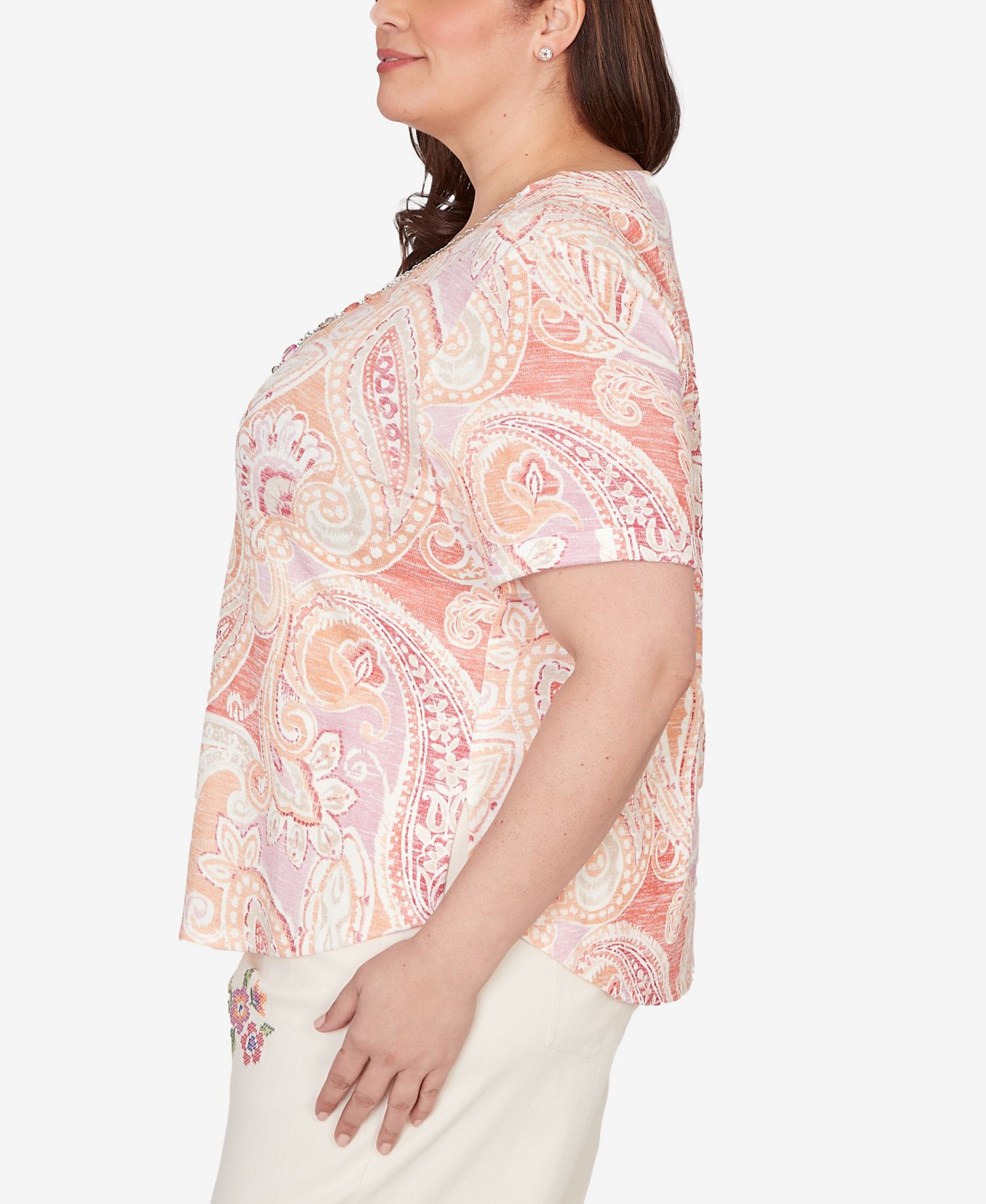 Plus Size Beachcomber Paisley Short-Sleeve T-Shirt with Necklace