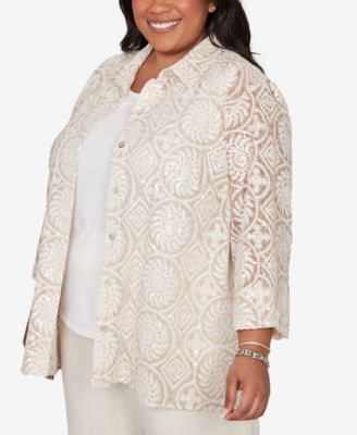 Plus Size Natural Wonder Sequin Medallion Two In One Top