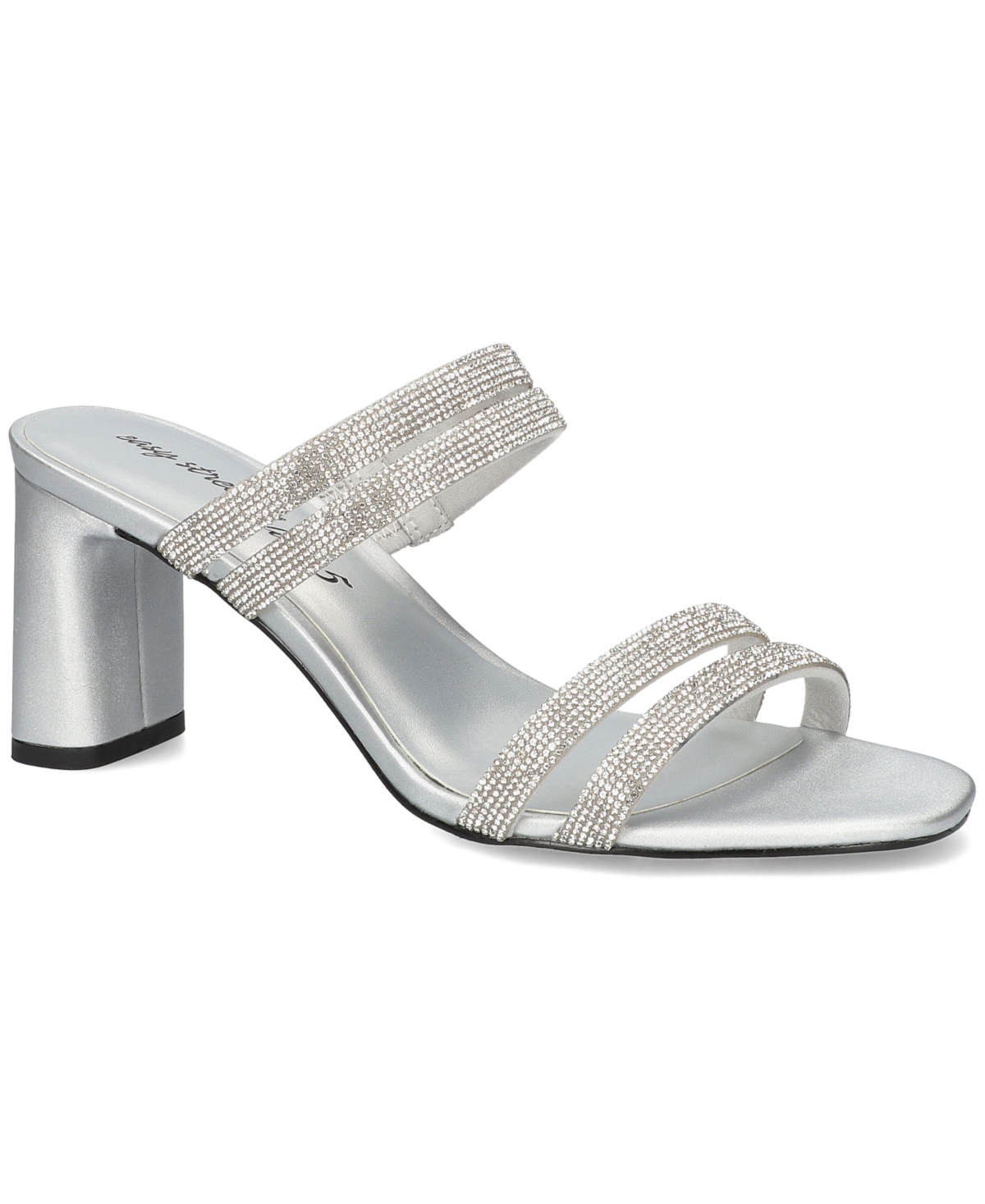 Easy Street Women's Jemma Block Heel Dress Sandals - Silver Satin-Stones