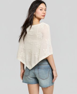 Women's Pointelle Cropped Sweater Poncho