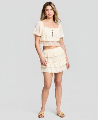 And Now This Womens Chiffon Lace Mini Skirt Macys Exclusive - Palomino 27$