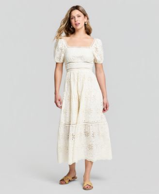 Petite Puff-Sleeve Embroidered Dress