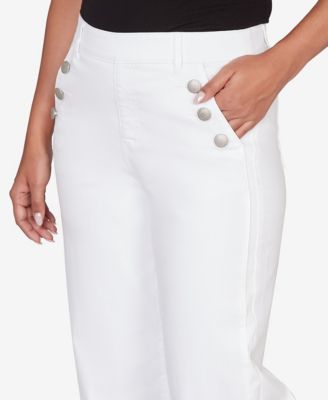 Petite Wide Leg Pull On White Sailor Jeans