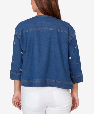 Petite Grommet Detail Stretch Denim Jacket
