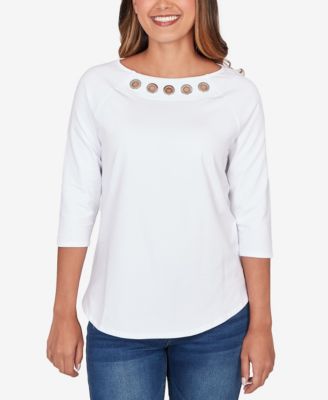 Petite Grommet Neck Solid Knit Top