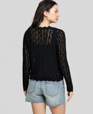Women's Crocheted Tie-Front Sweater