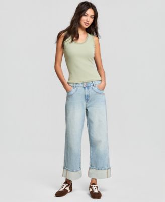 Women's Seamed Cuff Wide-Leg Jeans