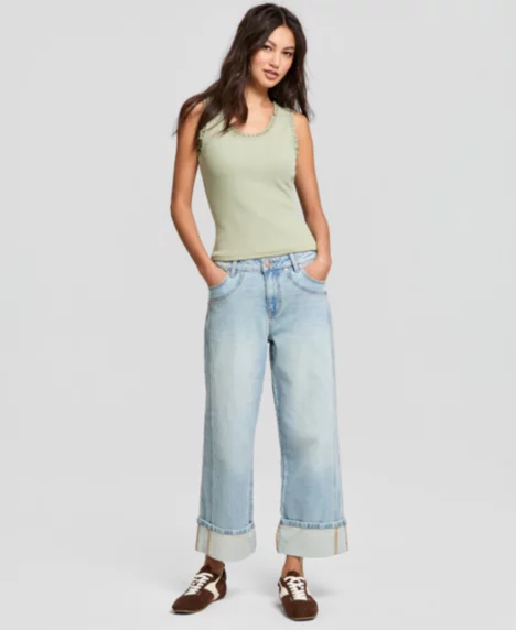 Petite Seamed Cuff Wide-Leg Jeans - Arvyn