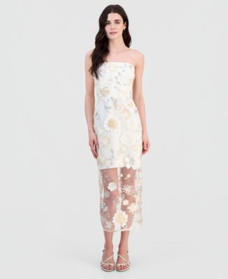 chinese dress ladies Square Neck 3D Floral Midi Dress – New York & Company