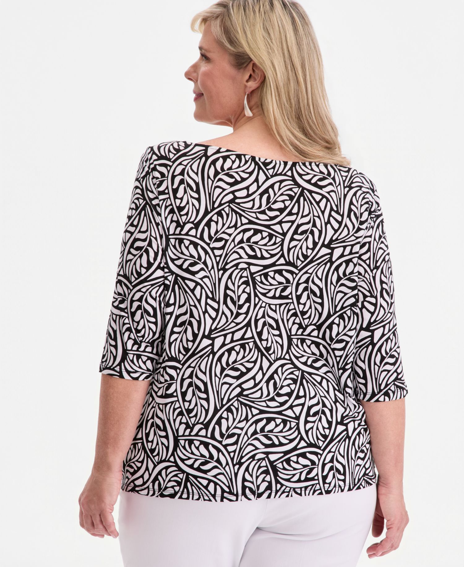 Plus Printed Boat-Neck Twist-Front Top