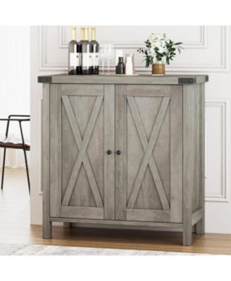 Farmhouse Sideboard Buffet Cabinet, Rustic Modern Storage with Adjustable Shelves, 2 Barn Doors, Multi-Functional Coffee Bar, Kitchen Organizer